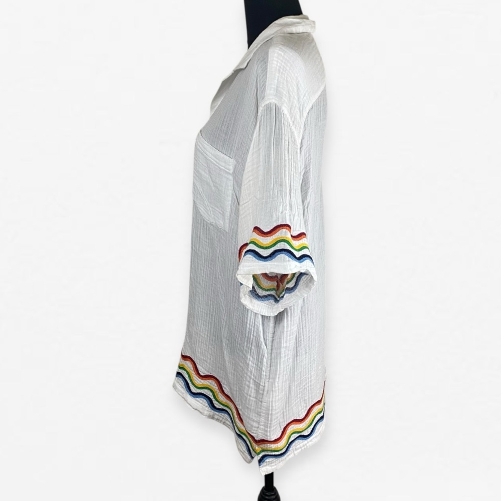 Abercrombie & Fitch Trevor Project White Cotton Shirt with Rainbow Embroidery - Picture 5 of 8